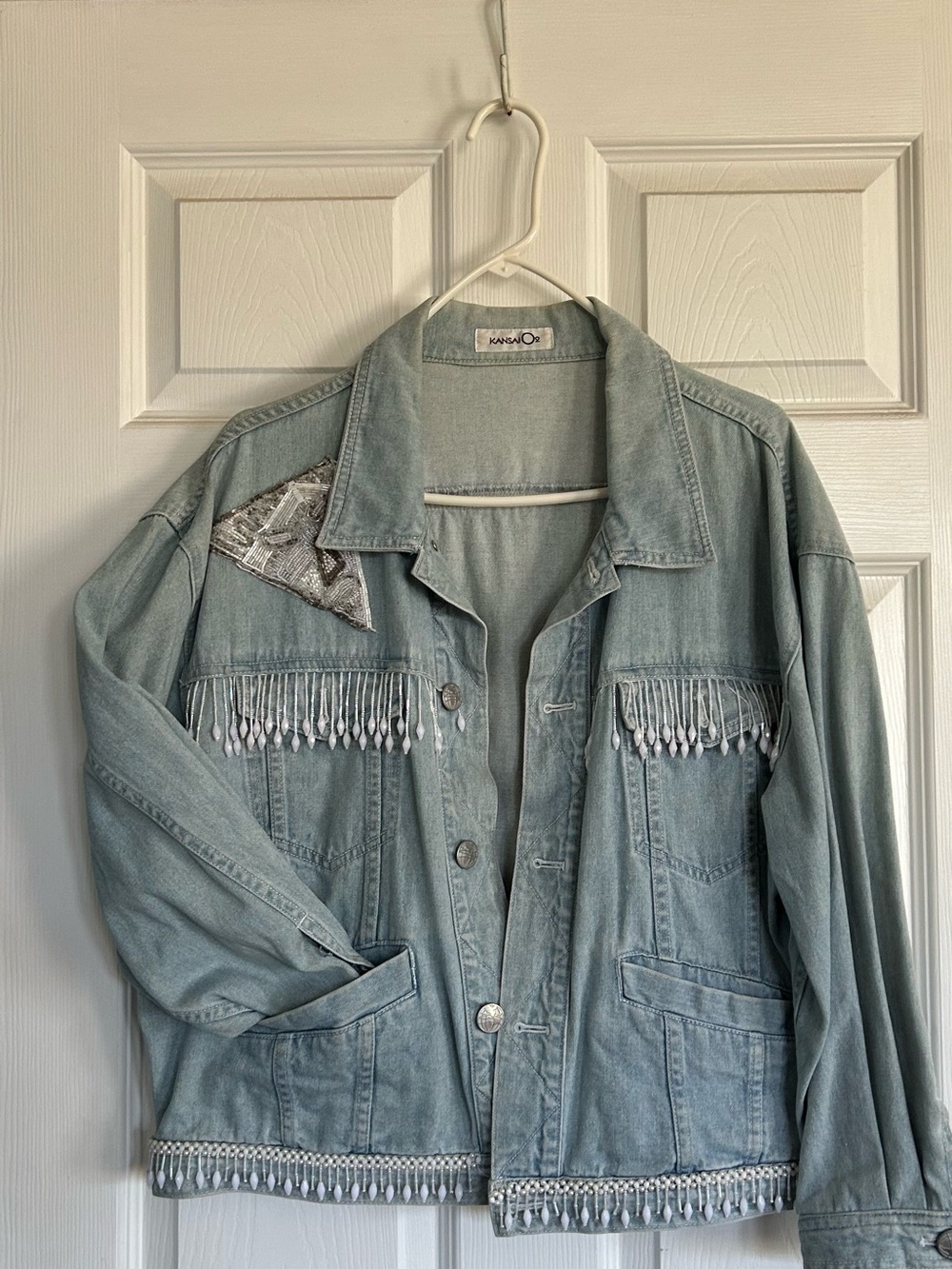 Kansai O2 Light Blue Beaded Fringe Denim Jacket